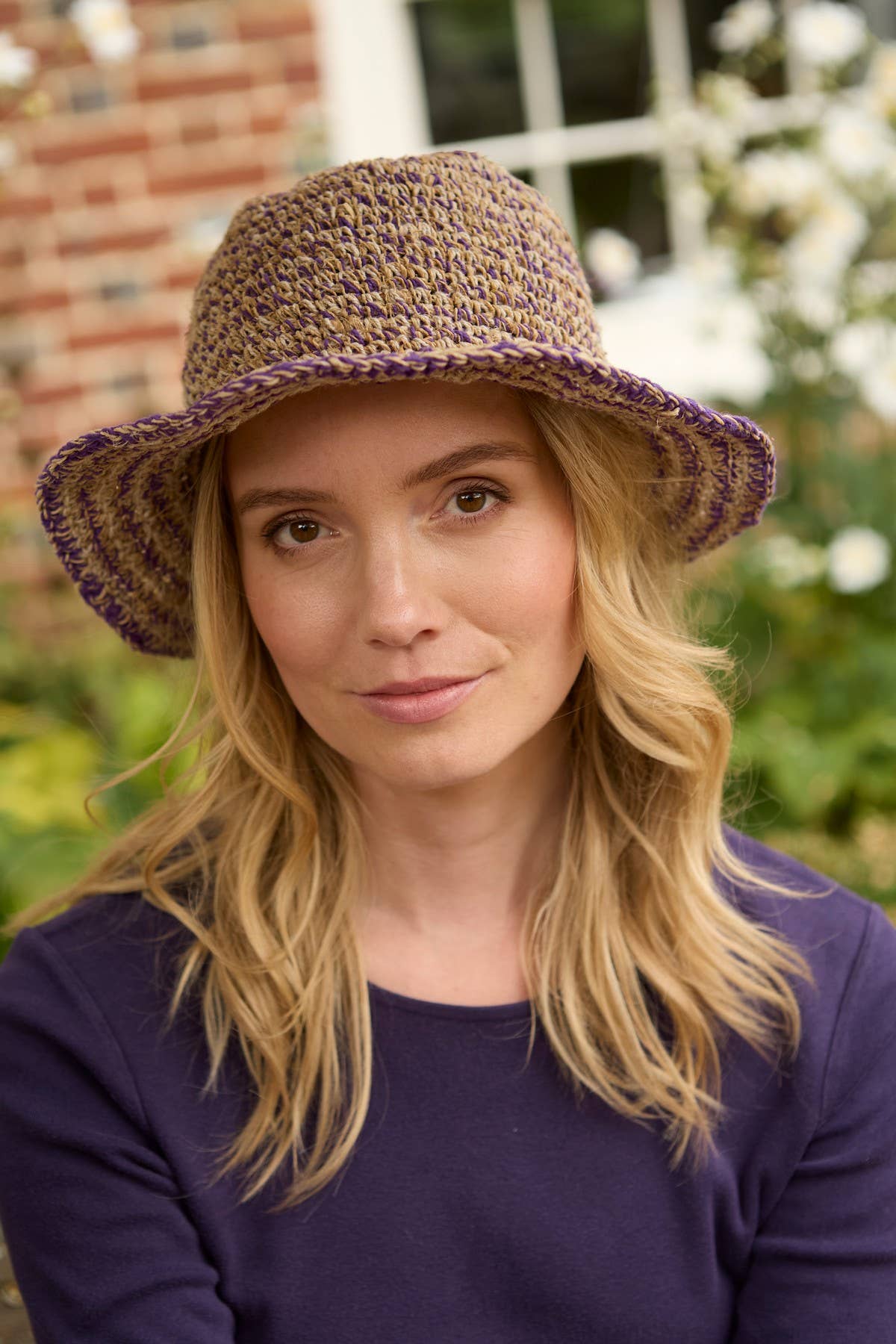 Crocheted Hemp Cotton Sun Hat Purple: One Colour