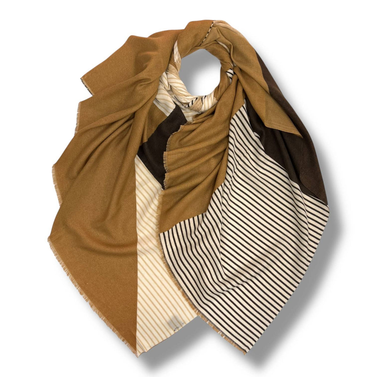 Monochrome Stripe Wool Blend Scarf on medium weight fabric: Black