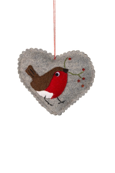 Felt Grey Heart with Robin | The Nancy Smillie Shop - Art, Jewellery & Designer Gifts Glasgow Scotland