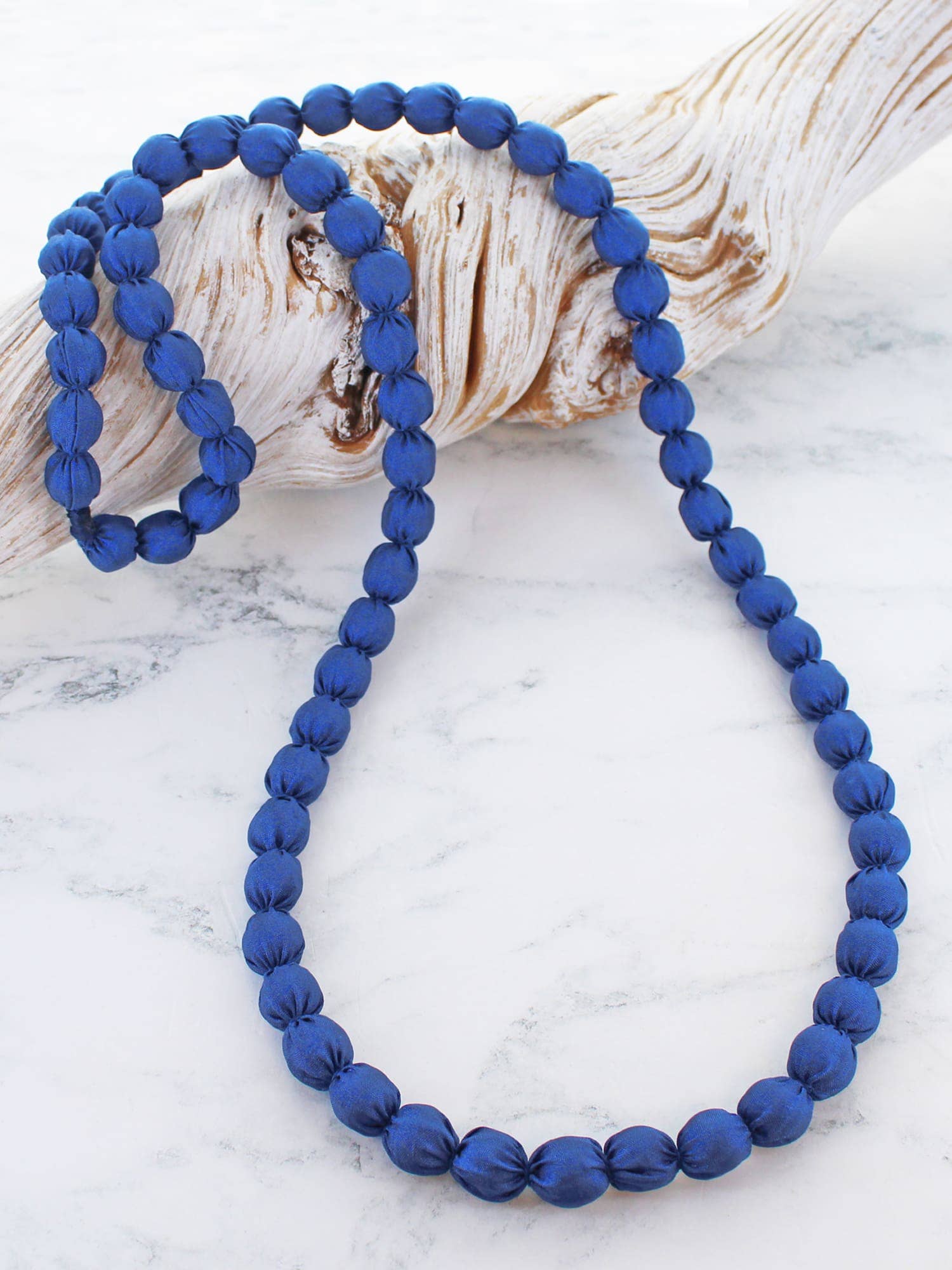 NB1501DB LONG SINGLE STRAND FABRIC BALL NECKLACE