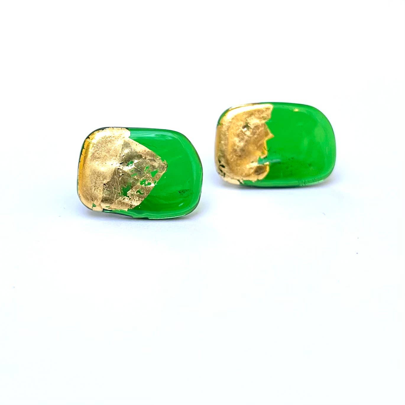 Freeform Panel Stud Earrings Recycled Green Whisky Bottle and Gold - Gifts Under £15 - Scotland