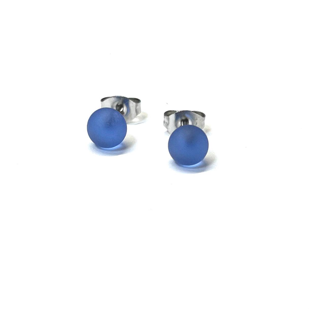 Frosted Sapphire Handmade Glass Mini Stud Earrings - Gifts Under £10 - Scotland