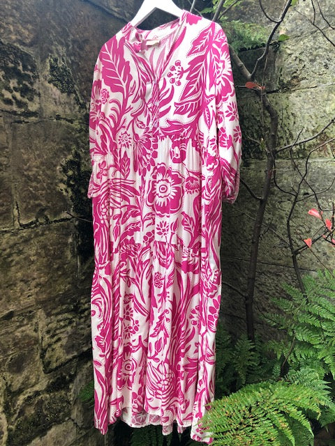 Fuchsia Floral Maxi Dress - The Nancy Smillie Shop - Art, Jewellery & Designer Gifts Glasgow