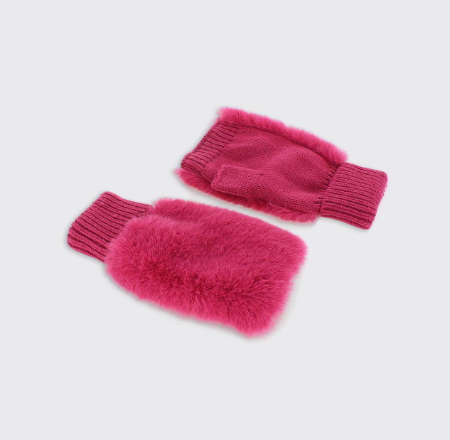 Fuchsia Pink Faux Fur Fingerless Gloves - Scotland