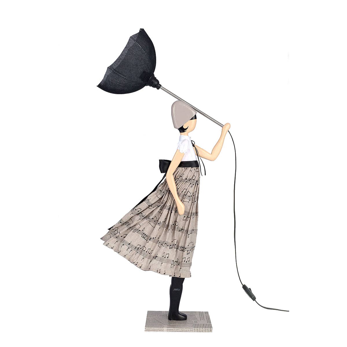 Stylish Georgia Lady Lamp: Black Umbrella with Musical Woman Figurine