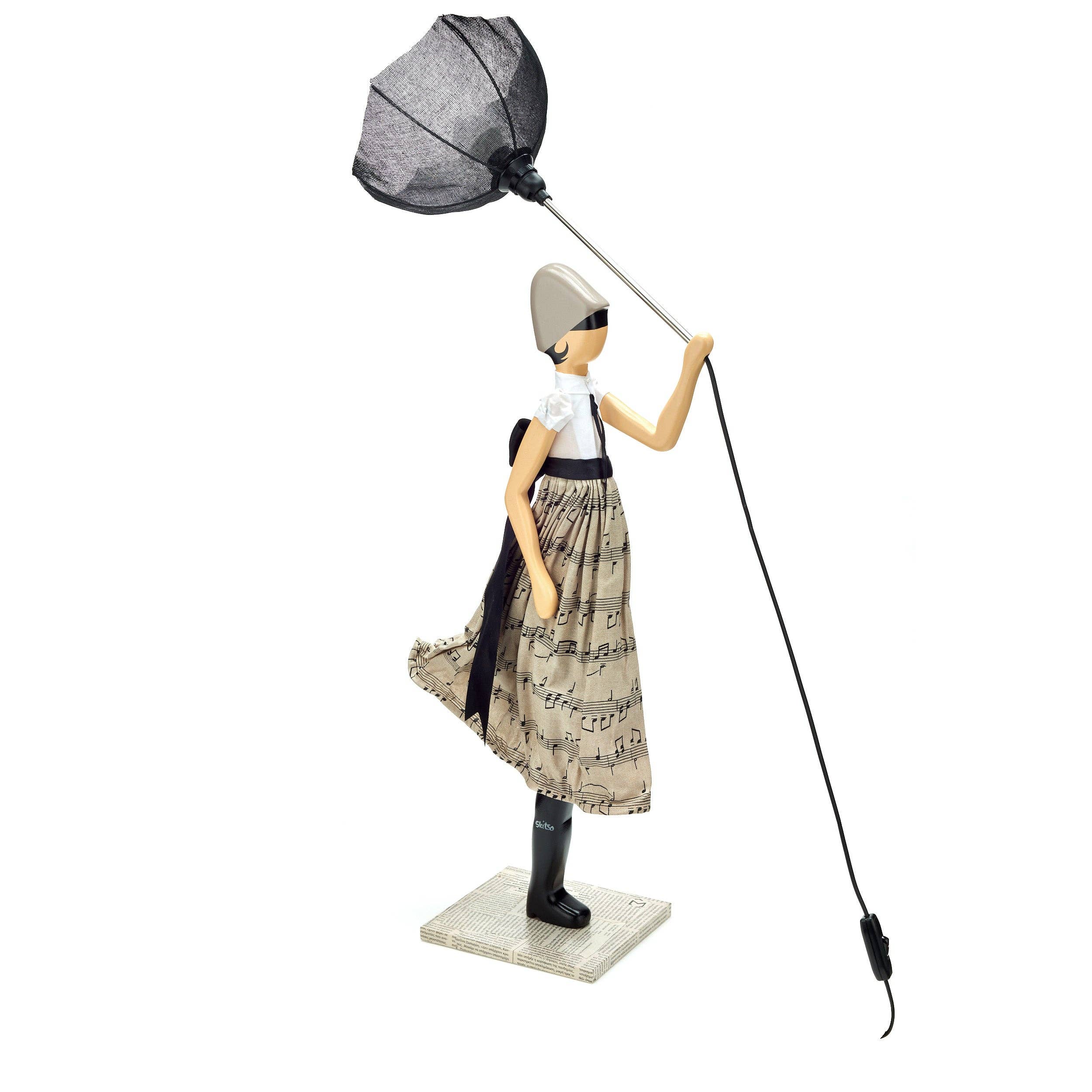 Whimsical Georgia Lady Lamp figurine with woman in musical note dress