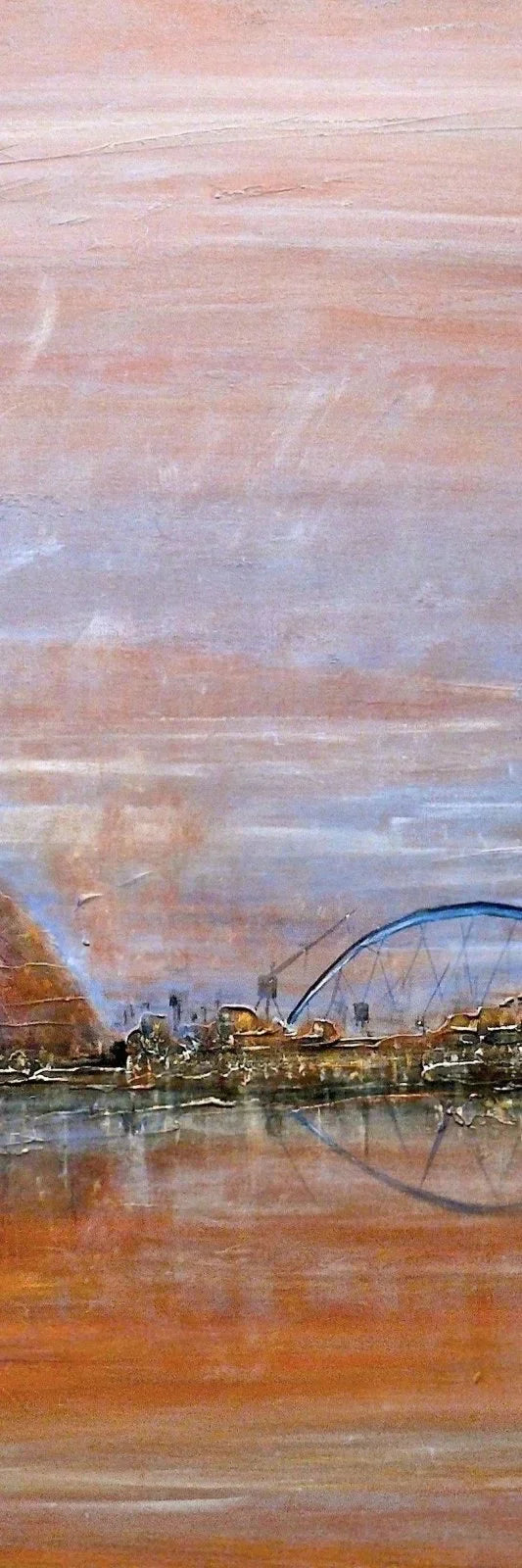 Glasgow Harbour blue arched bridge over reflective waterway triptych art