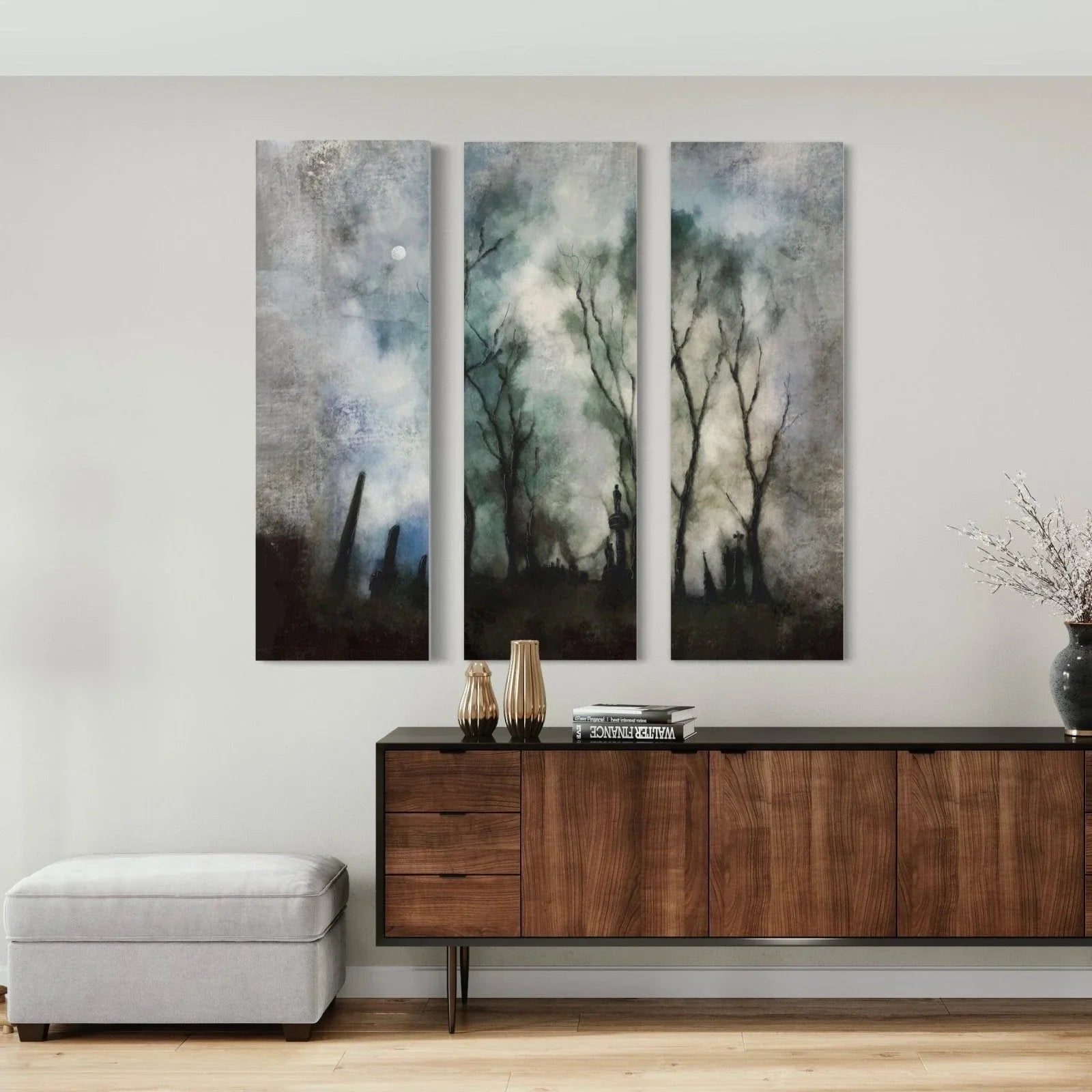 Glasgow Necropolis Moonlight Triptych  | Statement Interior Wall Art from Scotland