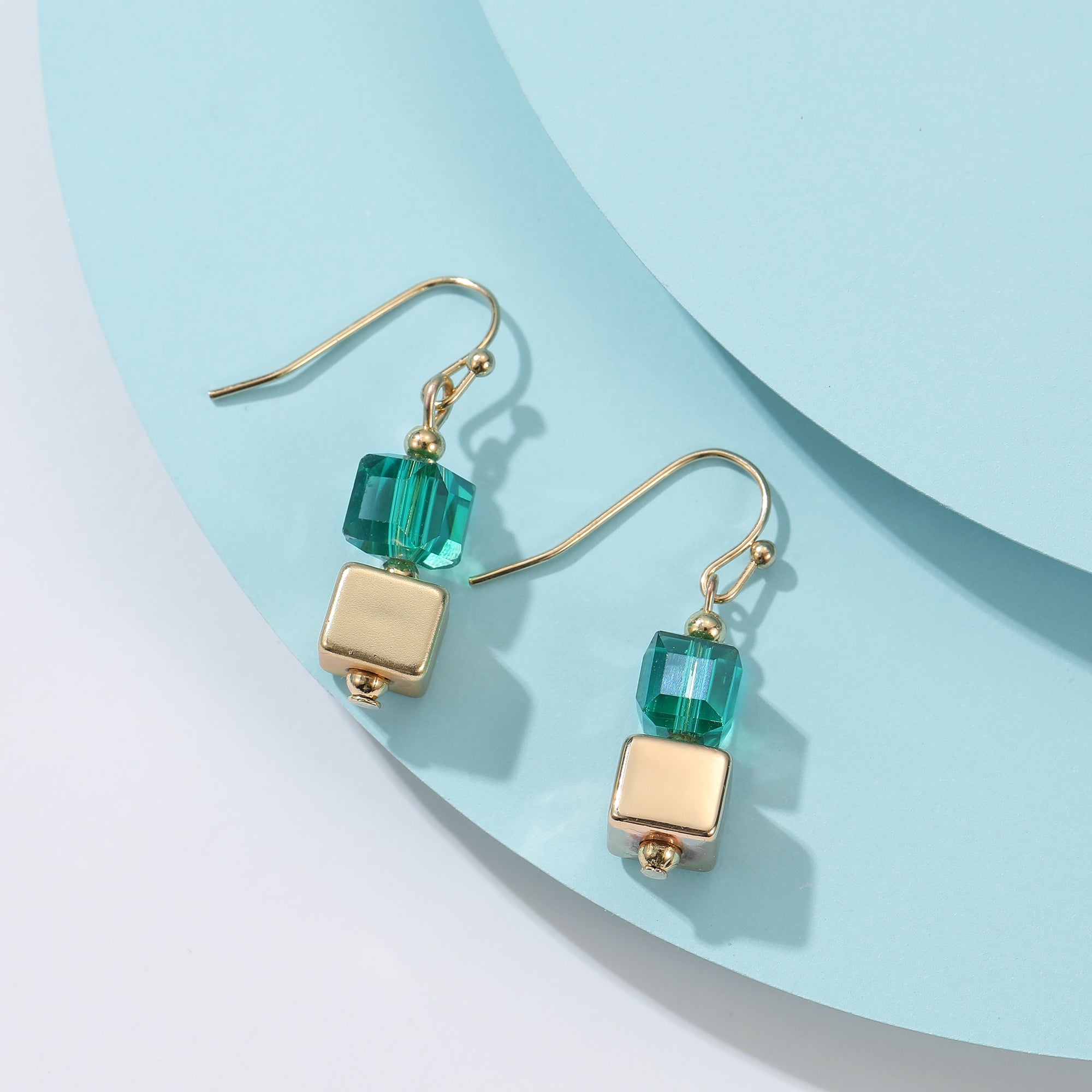 Gold/Green Cube Earrings - The Nancy Smillie Shop - Art, Jewellery & Designer Gifts Glasgow