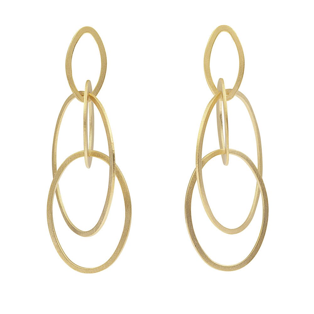 Gold-toned oval hoop drop earrings with layered interlocking design