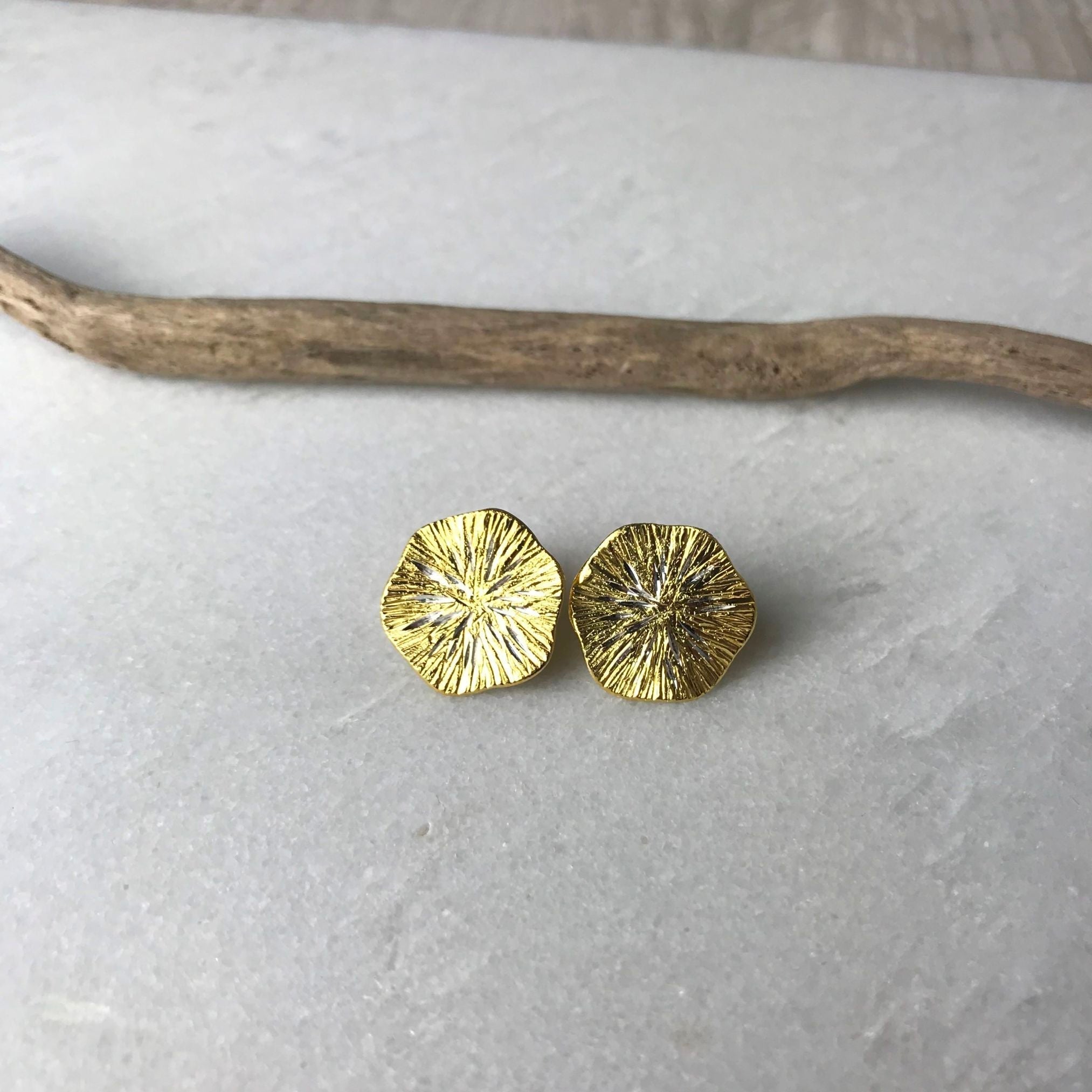 Gold Textured Disc Earrings - The Nancy Smillie Shop - Art, Jewellery & Designer Gifts Glasgow