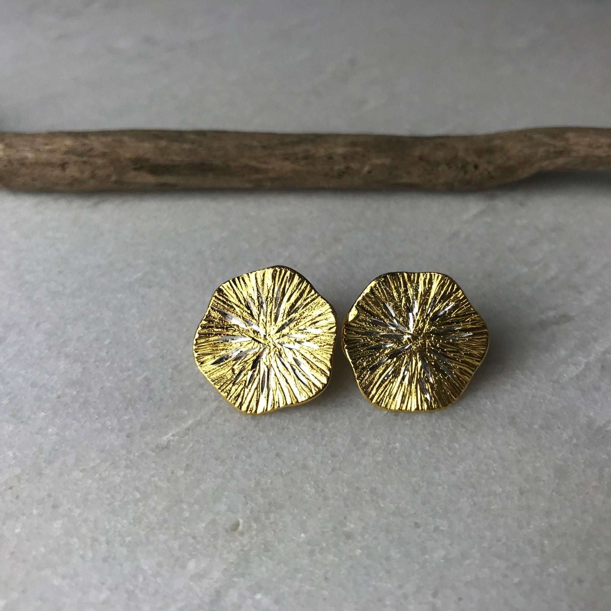 Gold Textured Disc Earrings - The Nancy Smillie Shop - Art, Jewellery & Designer Gifts Glasgow