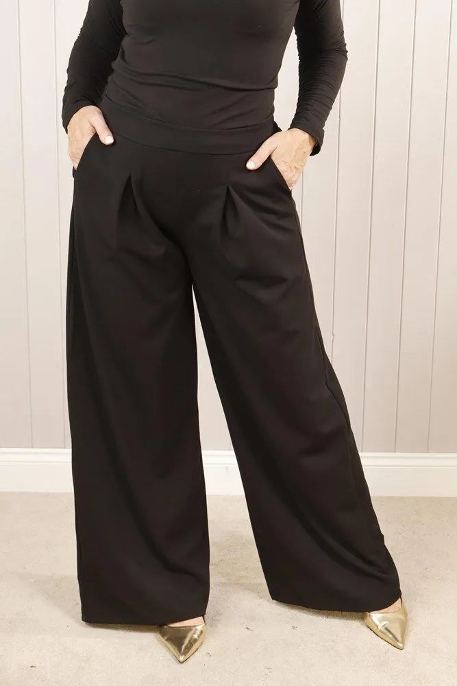 Black Pleat front Wide leg trousers