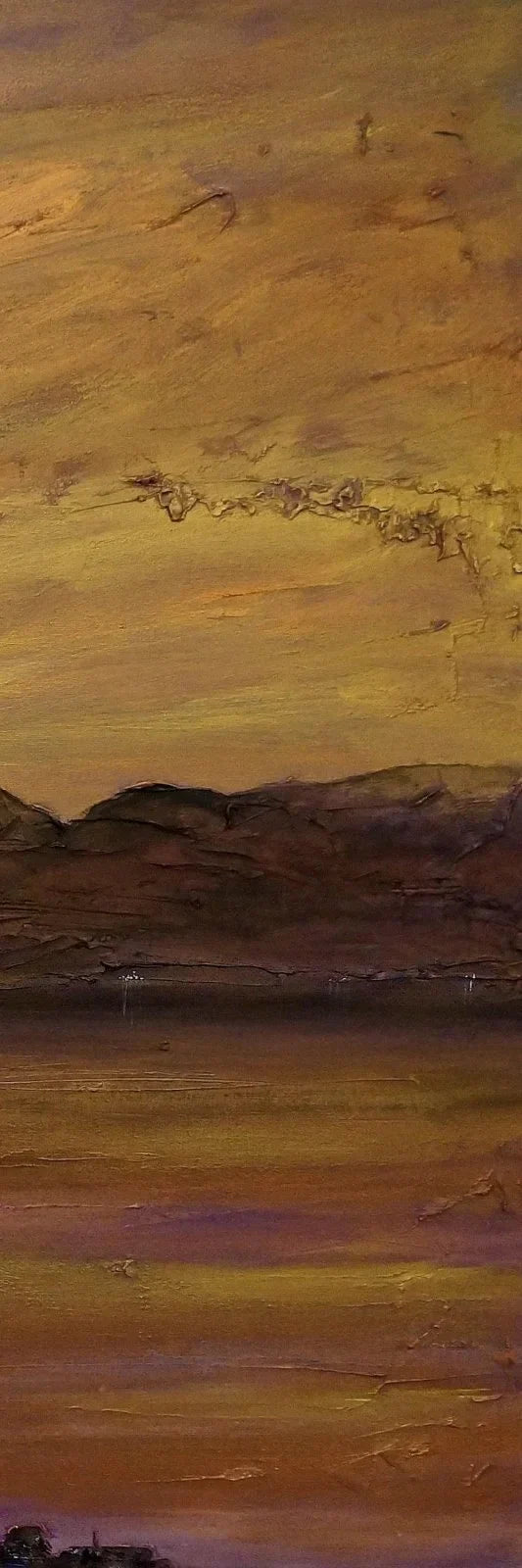 Gourock Autumn Dusk Triptych: Impressionistic sunset over water in golds and purples
