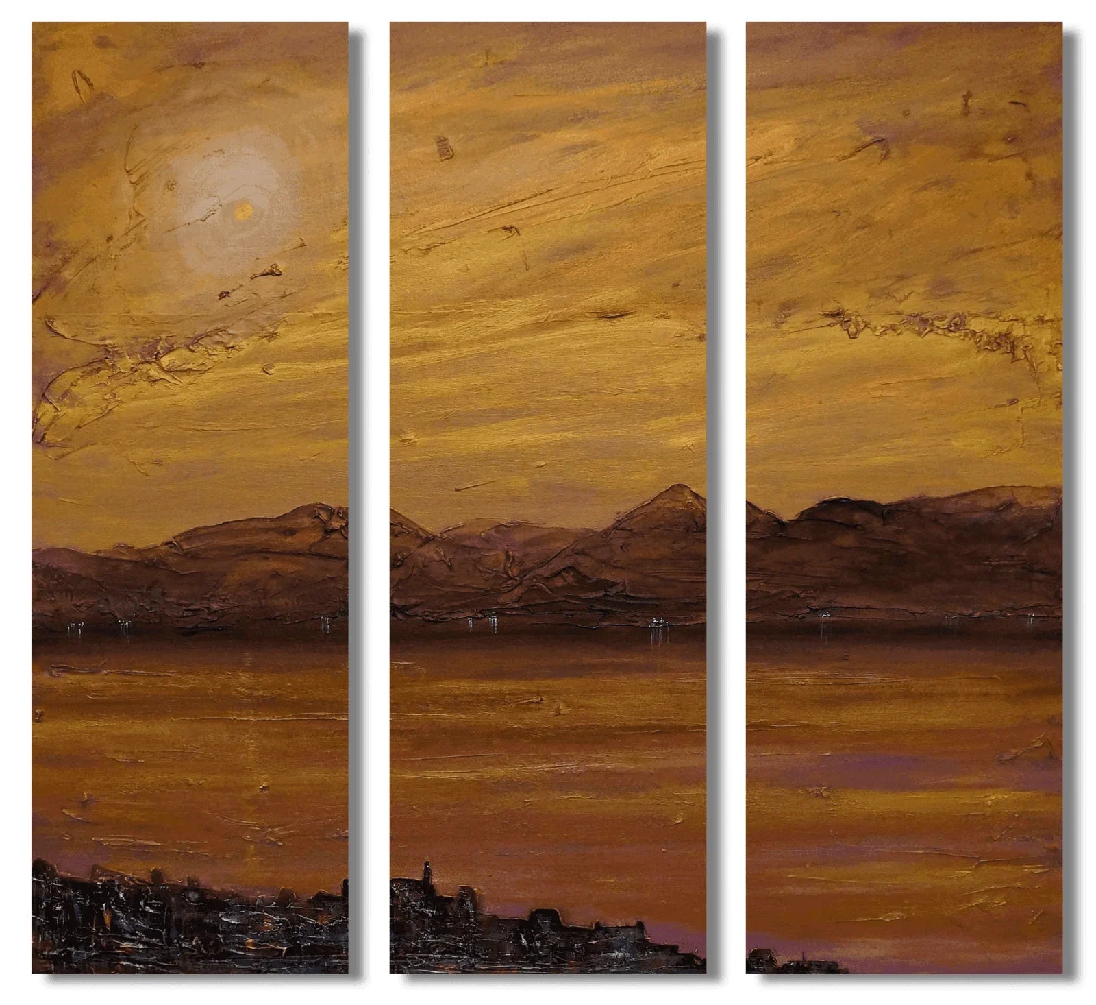 Gourock Autumn Dusk Triptych  | Statement Interior Wall Art from Scotland