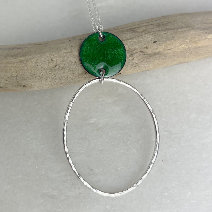 Grass Green Beaten Oval Hoop Necklace - The Nancy Smillie Shop - Art, Jewellery & Designer Gifts Glasgow