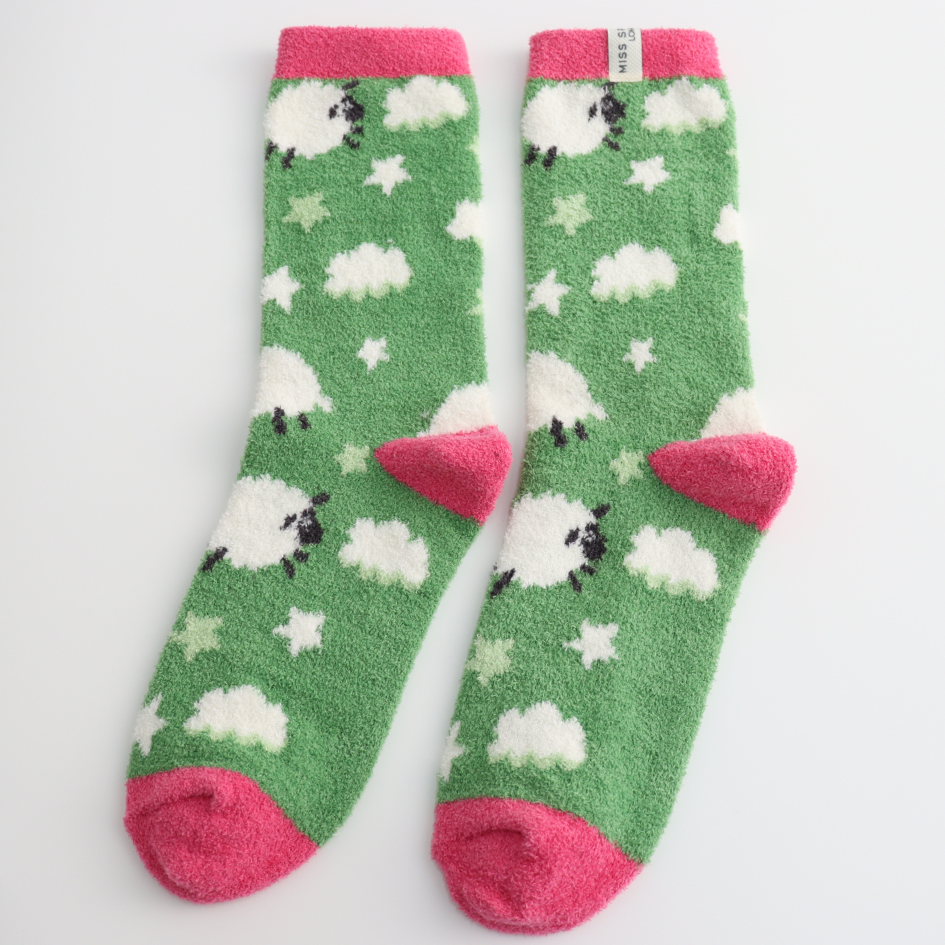 Grass Green Sheep Fluffy Socks - Cosy up! - Scotland