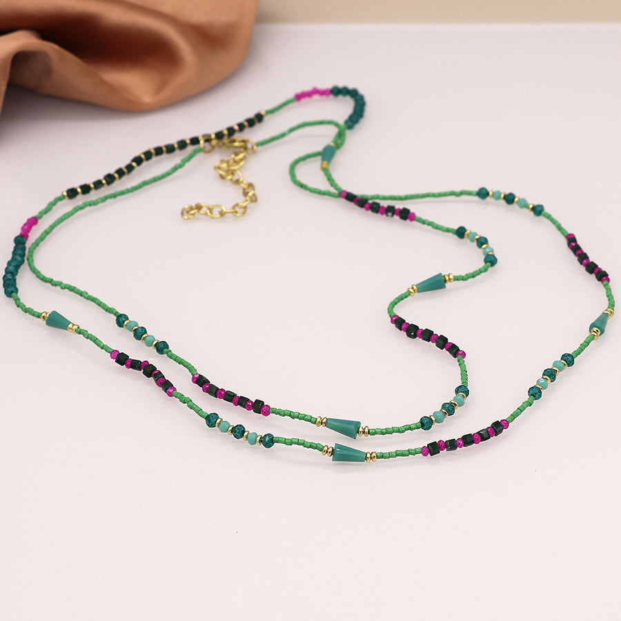 Green & Red Boho Necklace - Jewellery - Scotland