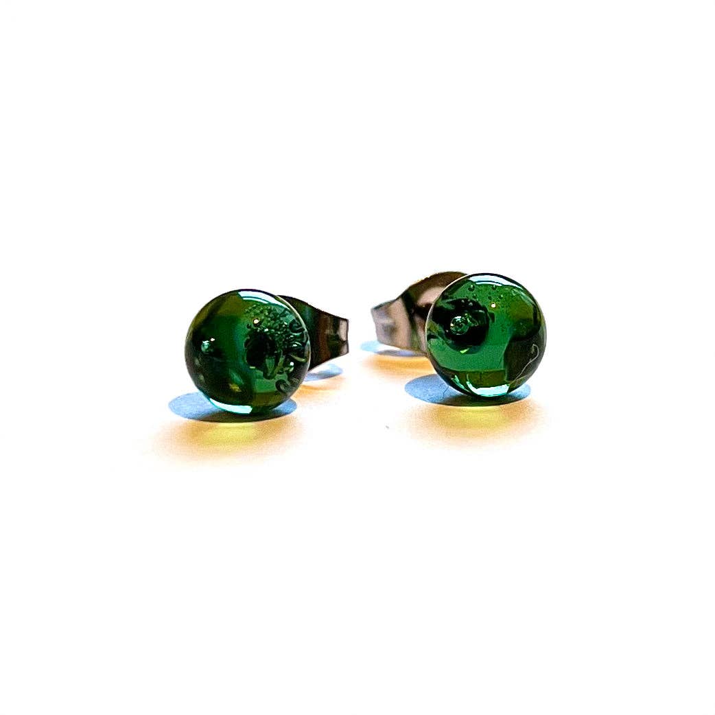 Green Whisky Bottle Studs Recycled Glass and Surgical Steel - Gifts Under £10 - Scotland