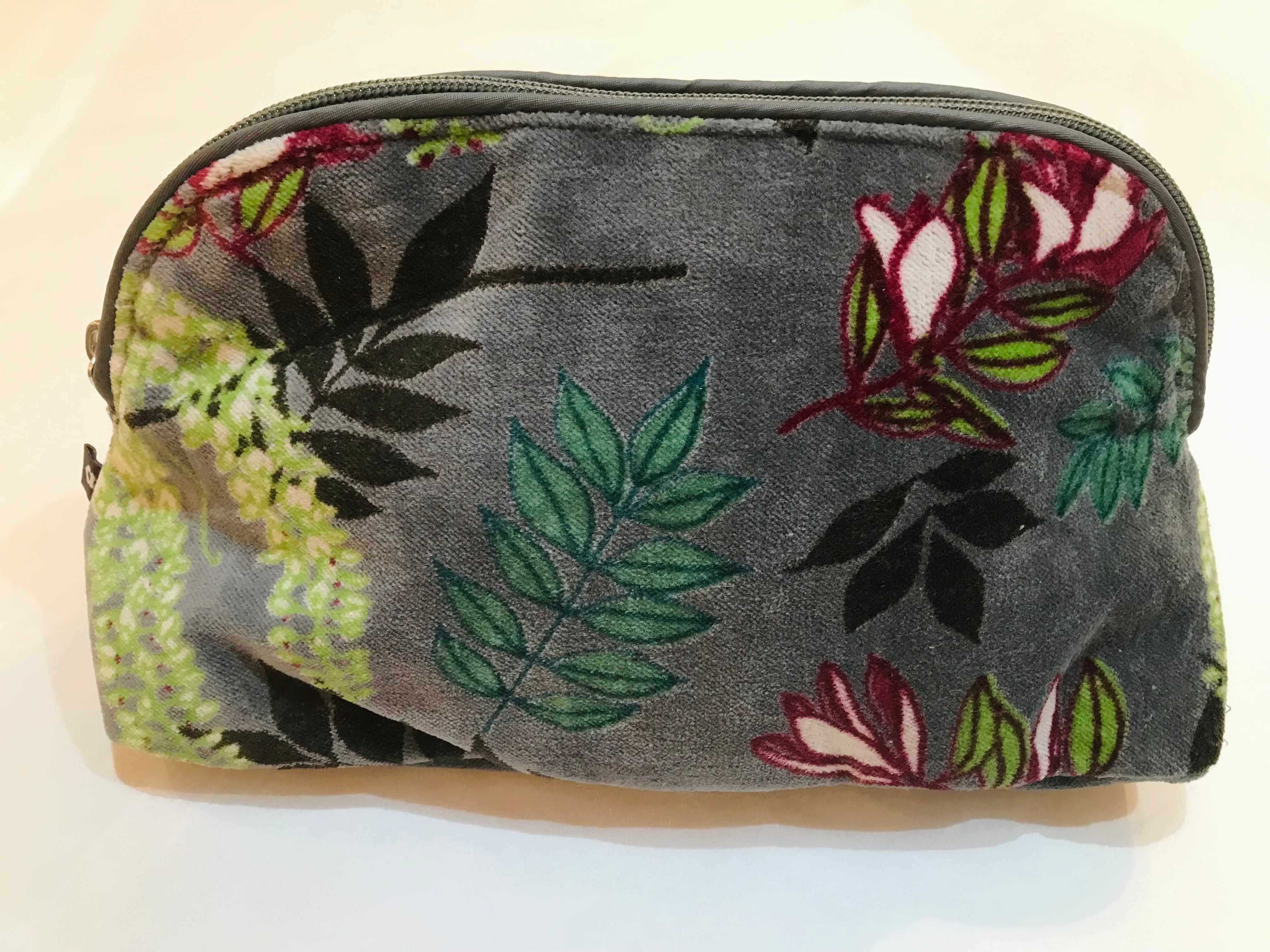 Grey Botanical Velvet Makeup Bag - The Nancy Smillie Shop - Art, Jewellery & Designer Gifts Glasgow