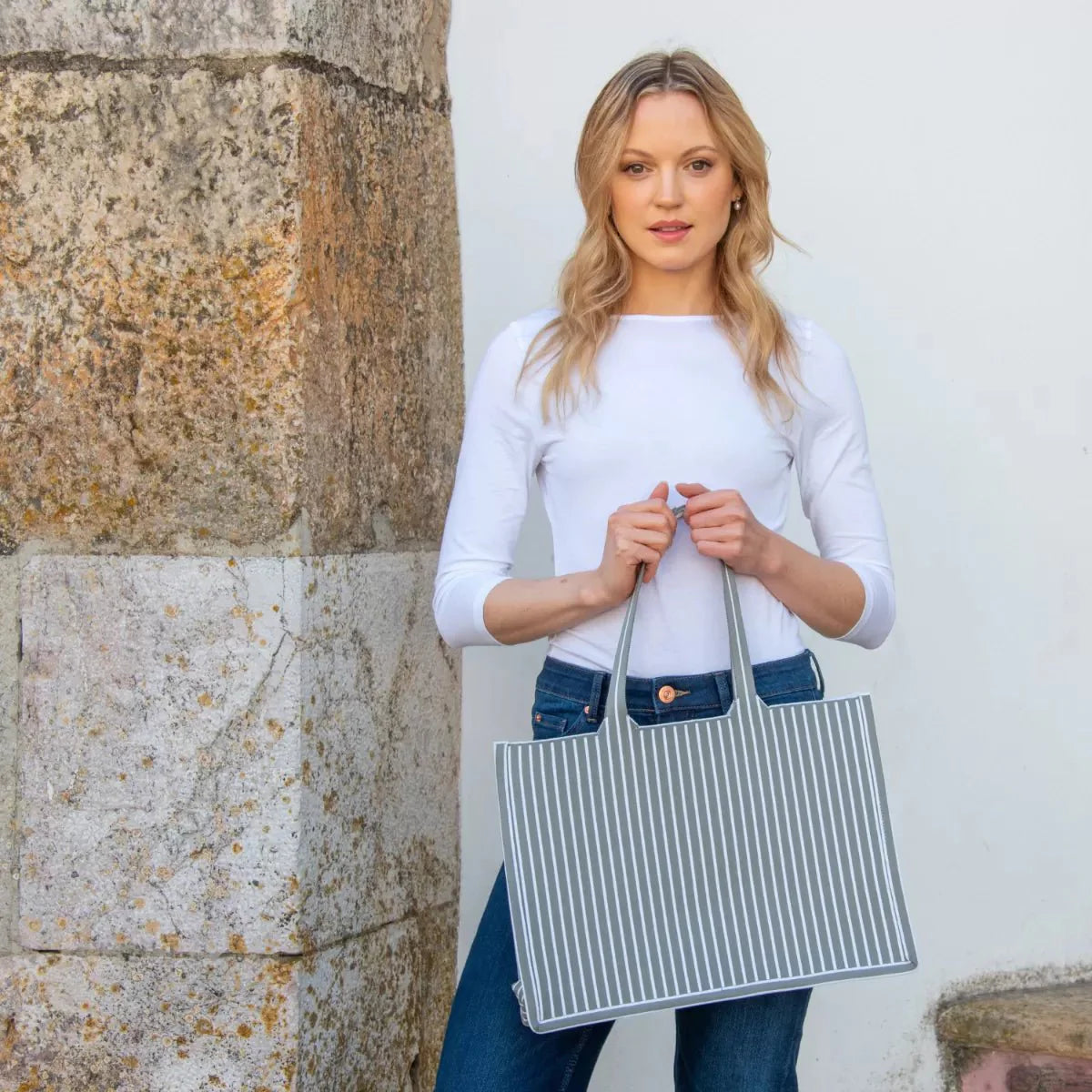 Grey Stripe Weave Tote Bag - The Nancy Smillie Shop - Art, Jewellery & Designer Gifts Glasgow