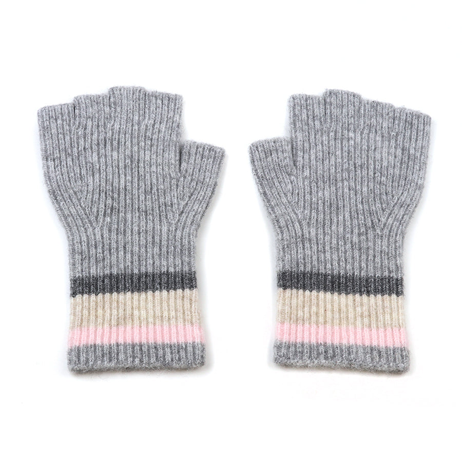Grey/Pink/Beige Block Stripe Fingerless Gloves