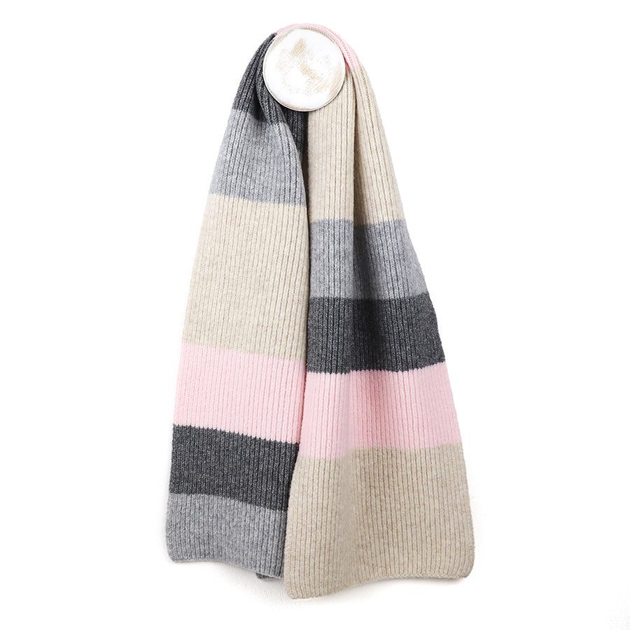 Grey/Pink/Beige Block Stripe Scarf