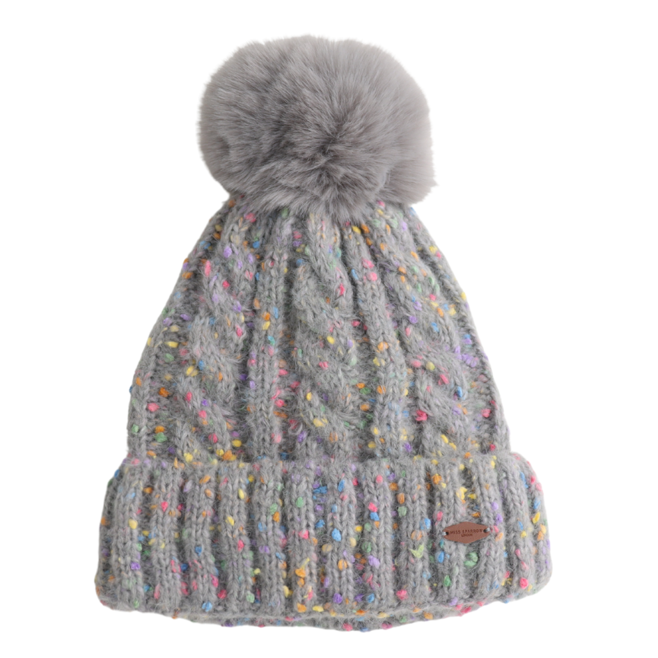 Grey Speckled Bobble hat