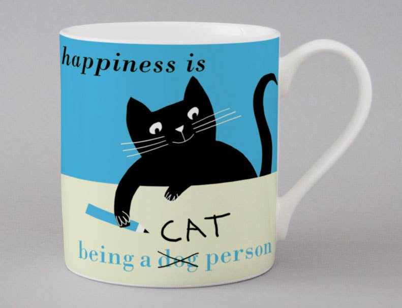 Happiness Cat Pencil Bone China Mug Turquoise - Mugs - Scotland