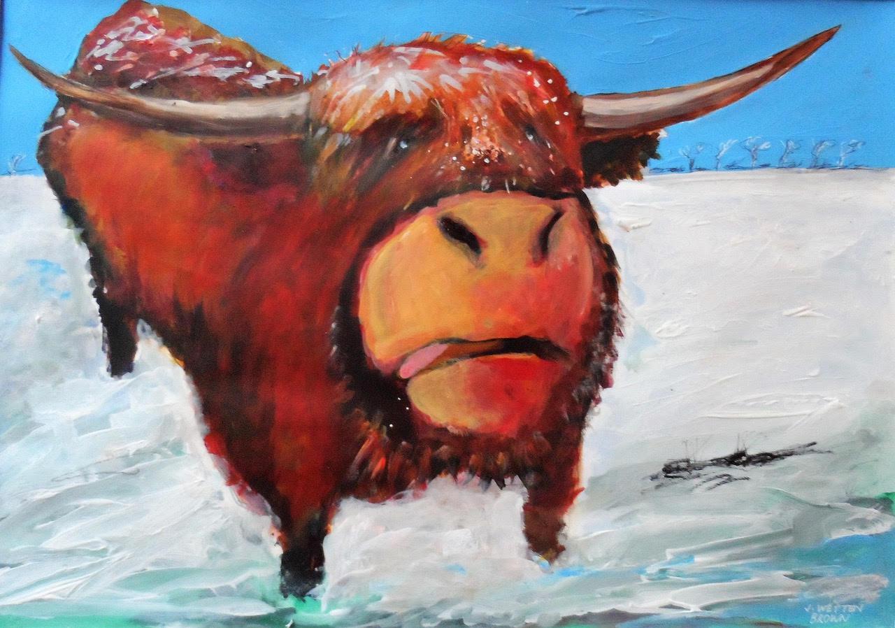 Highland Coo In The Snow - The Nancy Smillie Shop - Art, Jewellery & Designer Gifts Glasgow