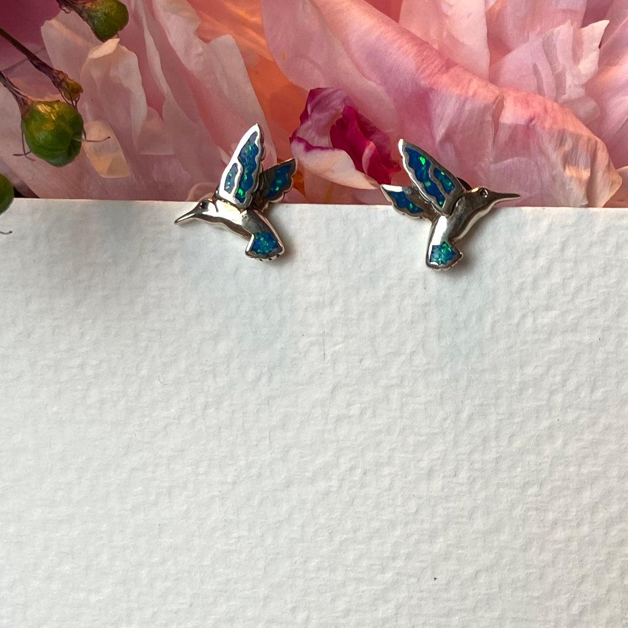 Hummingbird Silver Opal Studs - The Nancy Smillie Shop - Art, Jewellery & Designer Gifts Glasgow