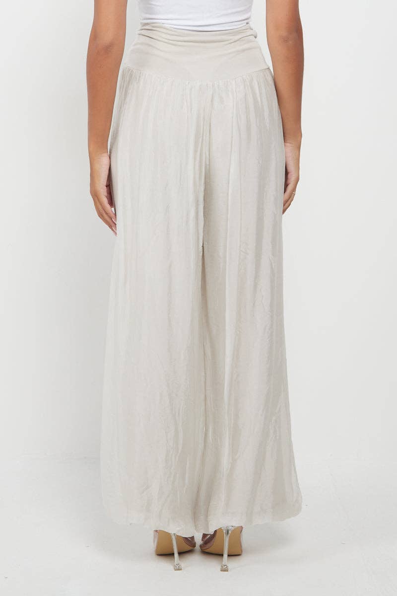 Italian Ladies Plain Wide Leg Silk Palazzo Trouser: Beige / One Size (UK 10-16) - Clothing - Scotland