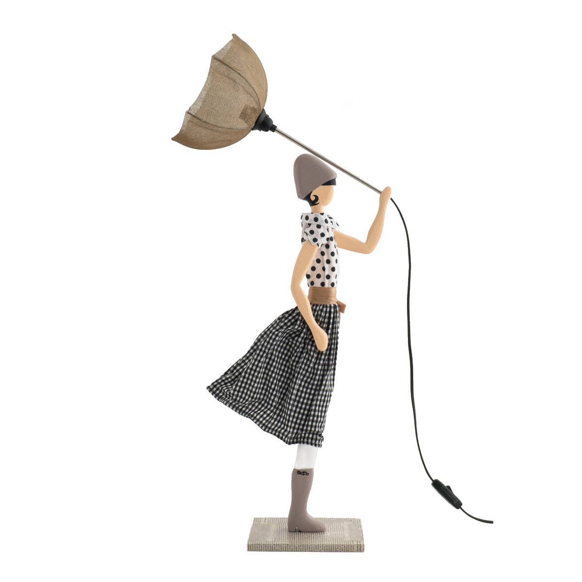 Jean Marie Lamp: Stylized Woman Figurine with Umbrella Shade