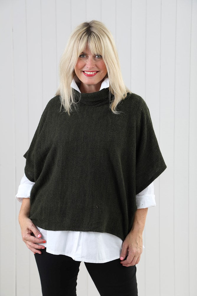 Khaki Cowl Poncho - Clothing - Scotland