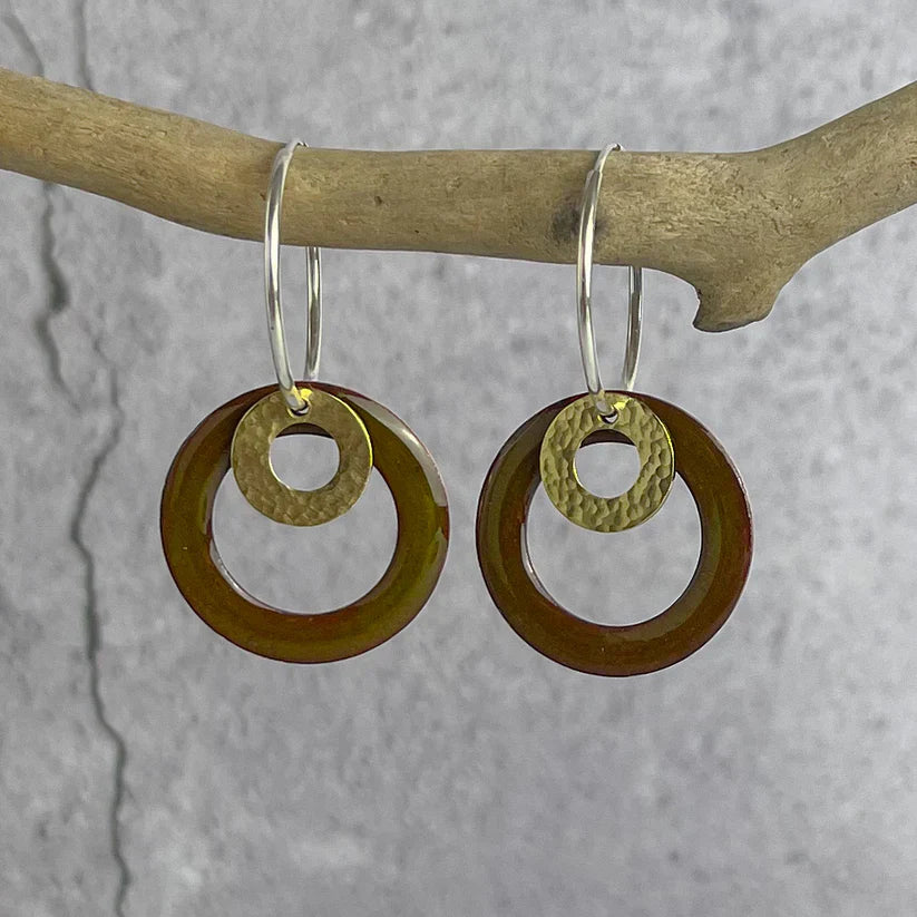 Khaki Hoop Enamel Earrings - Jewellery - Scotland