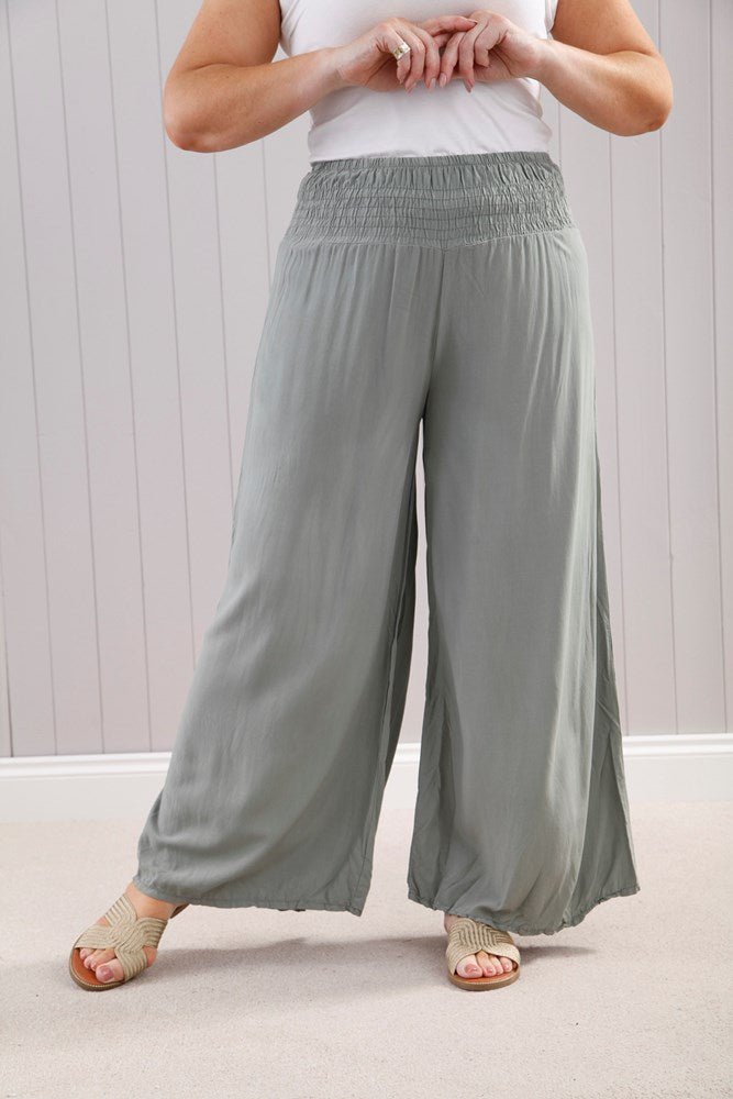 Khaki Palazzo Pants - The Nancy Smillie Shop - Art, Jewellery & Designer Gifts Glasgow