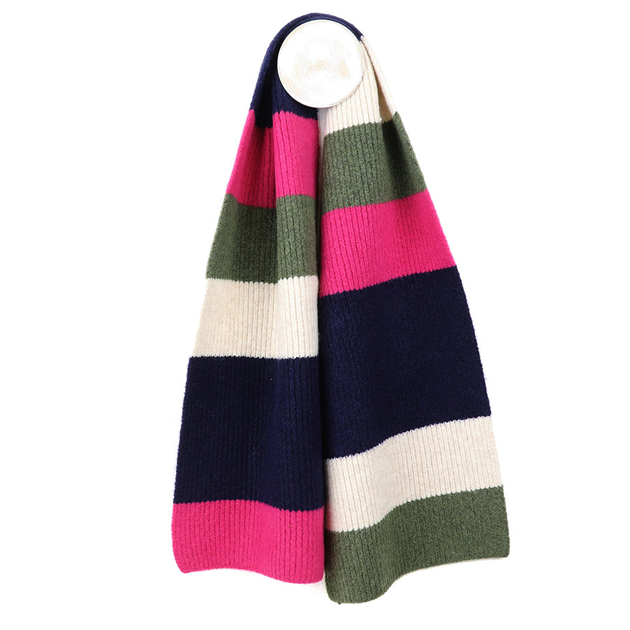 Khaki/Pink/Navy Block Stripe Scarf