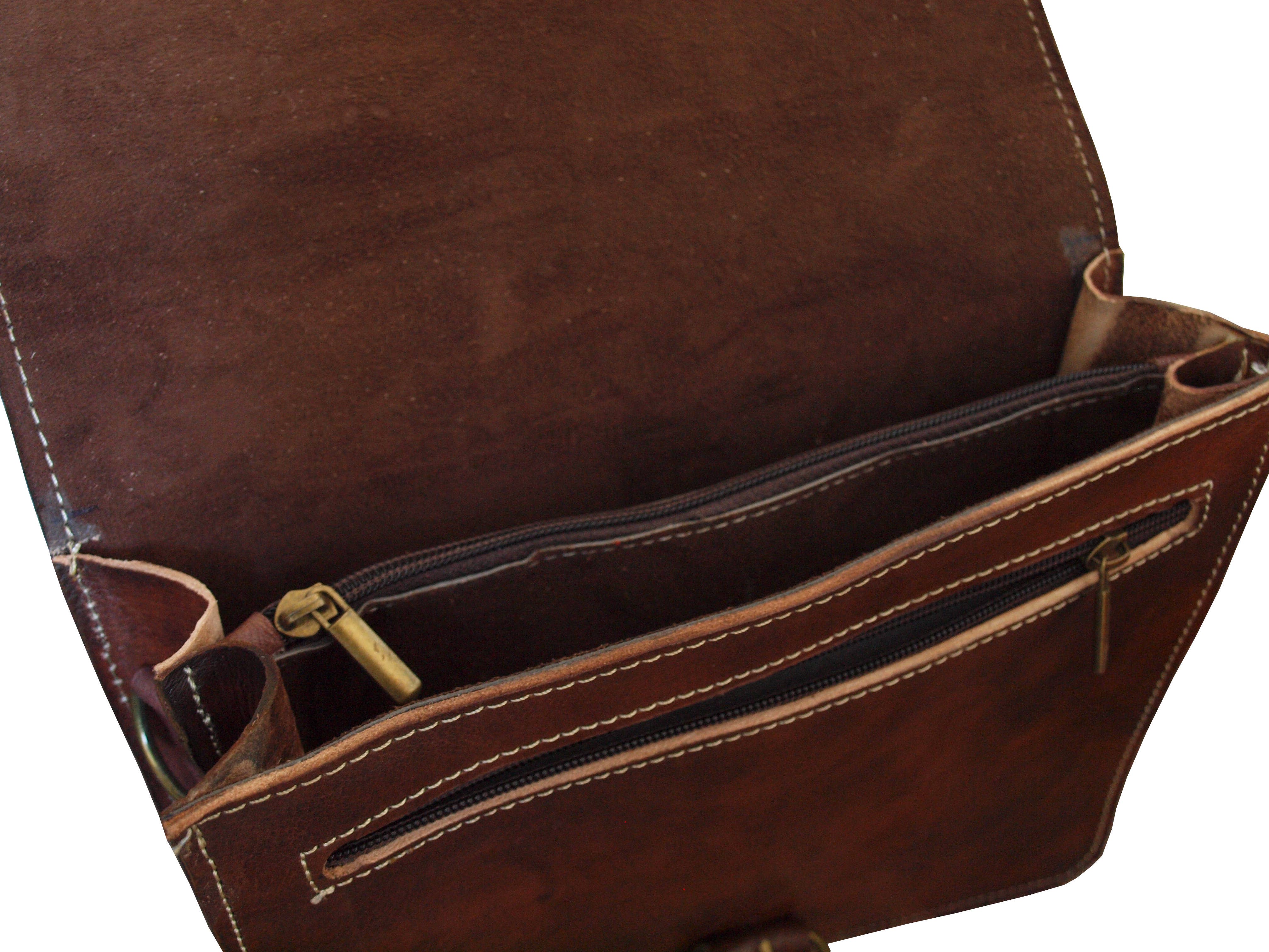 Dark brown Leather Mini Satchel The Casablanca with stitching and brass pulls