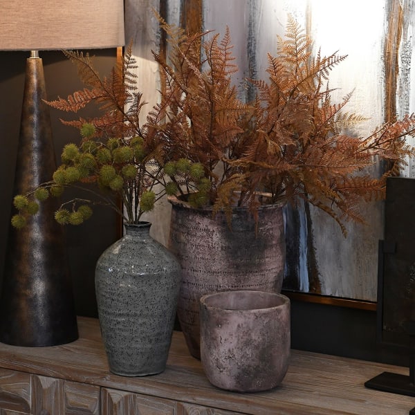 Rustic gray Lefkas Glaze Vase with textured speckled surface and narrow neck