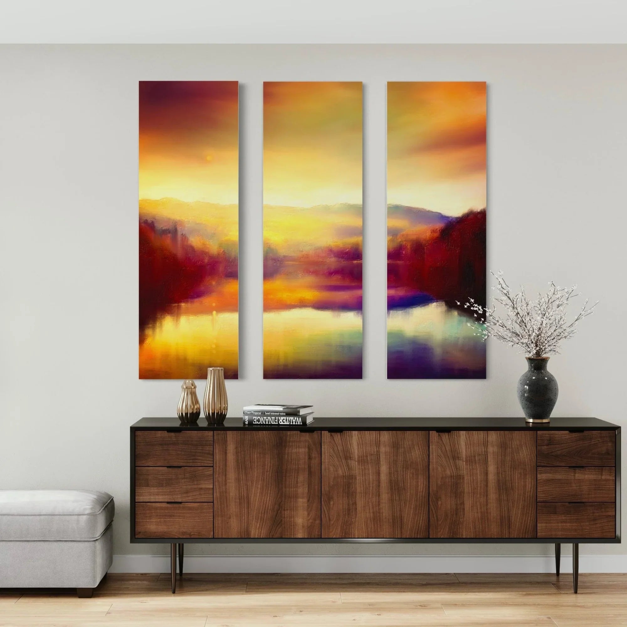 Loch Faskally Dusk Triptych  | Statement Interior Wall Art from Scotland
