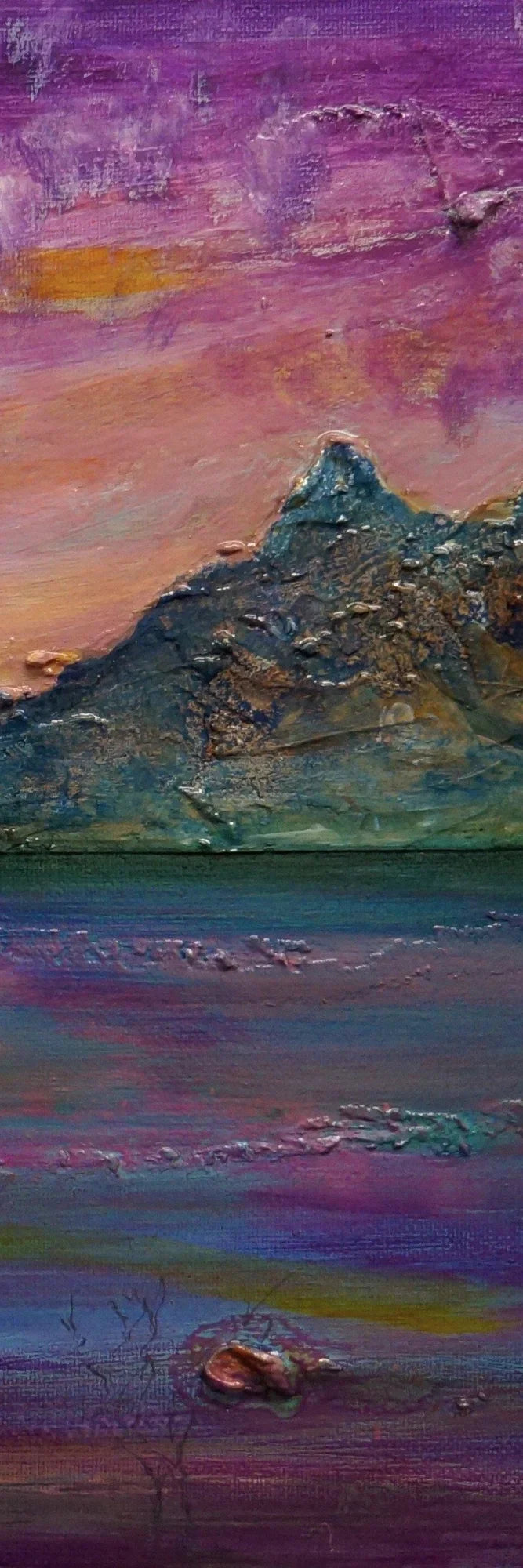 Loch Leven Sunset Triptych: Impressionistic mountain range painting