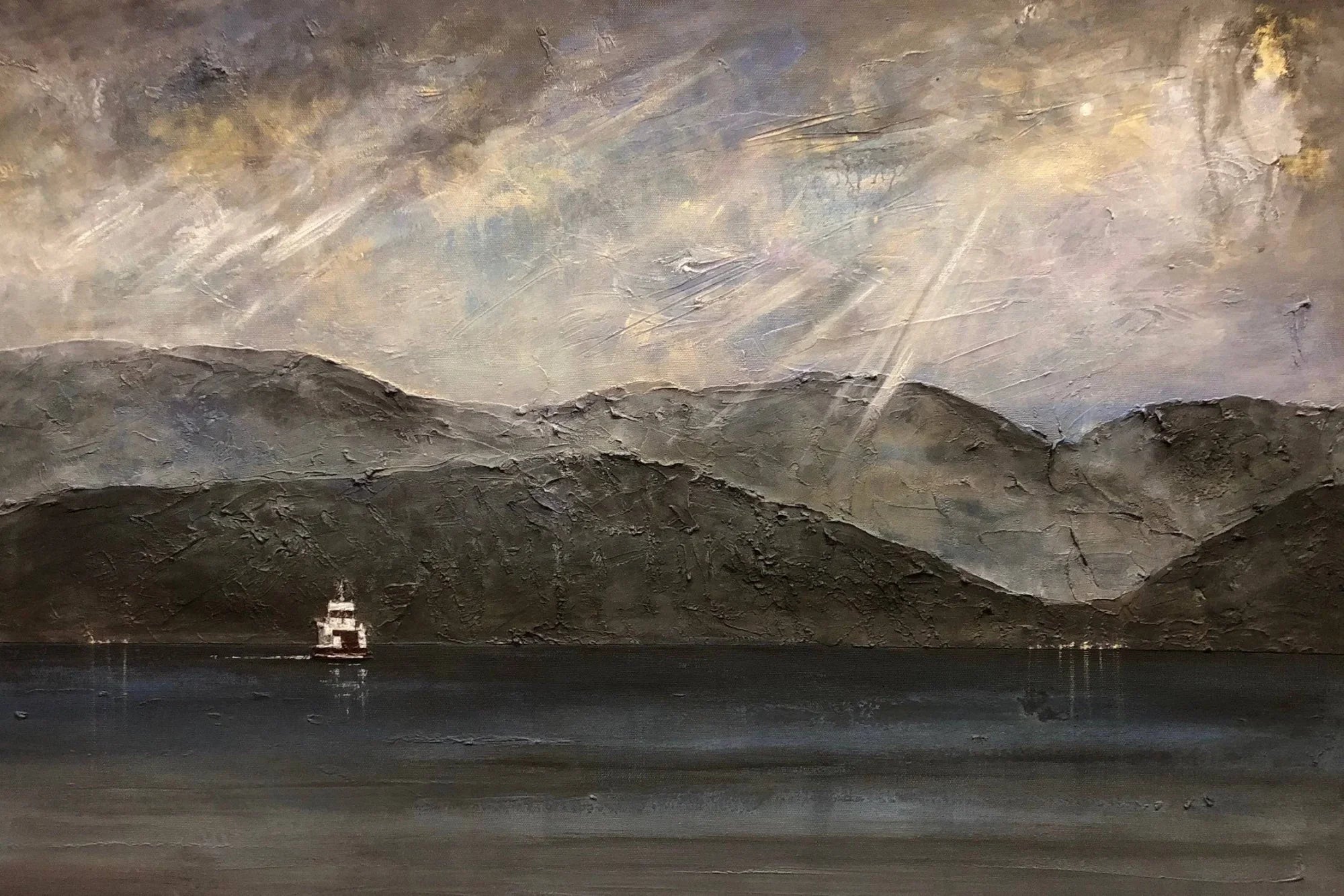 Lochranza Moonlit Ferry  | Statement Interior Wall Art from Scotland