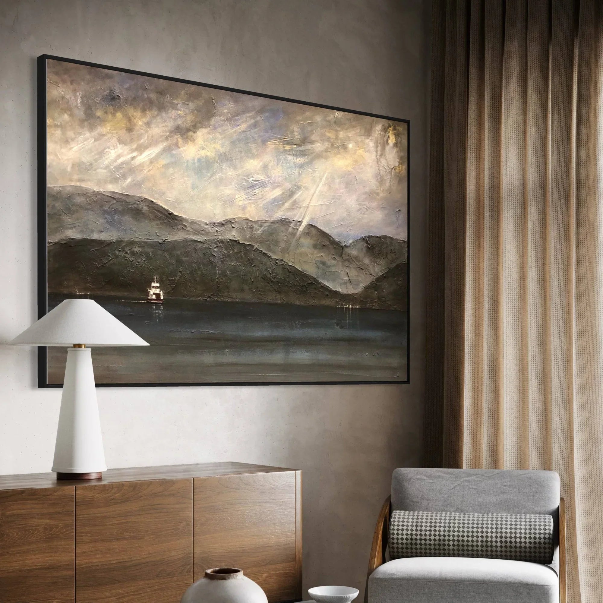 Lochranza Moonlit Ferry  | Statement Interior Wall Art from Scotland