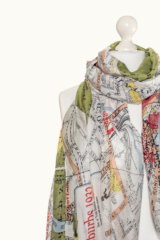 Lightweight London Map Scarf with vintage colorful print