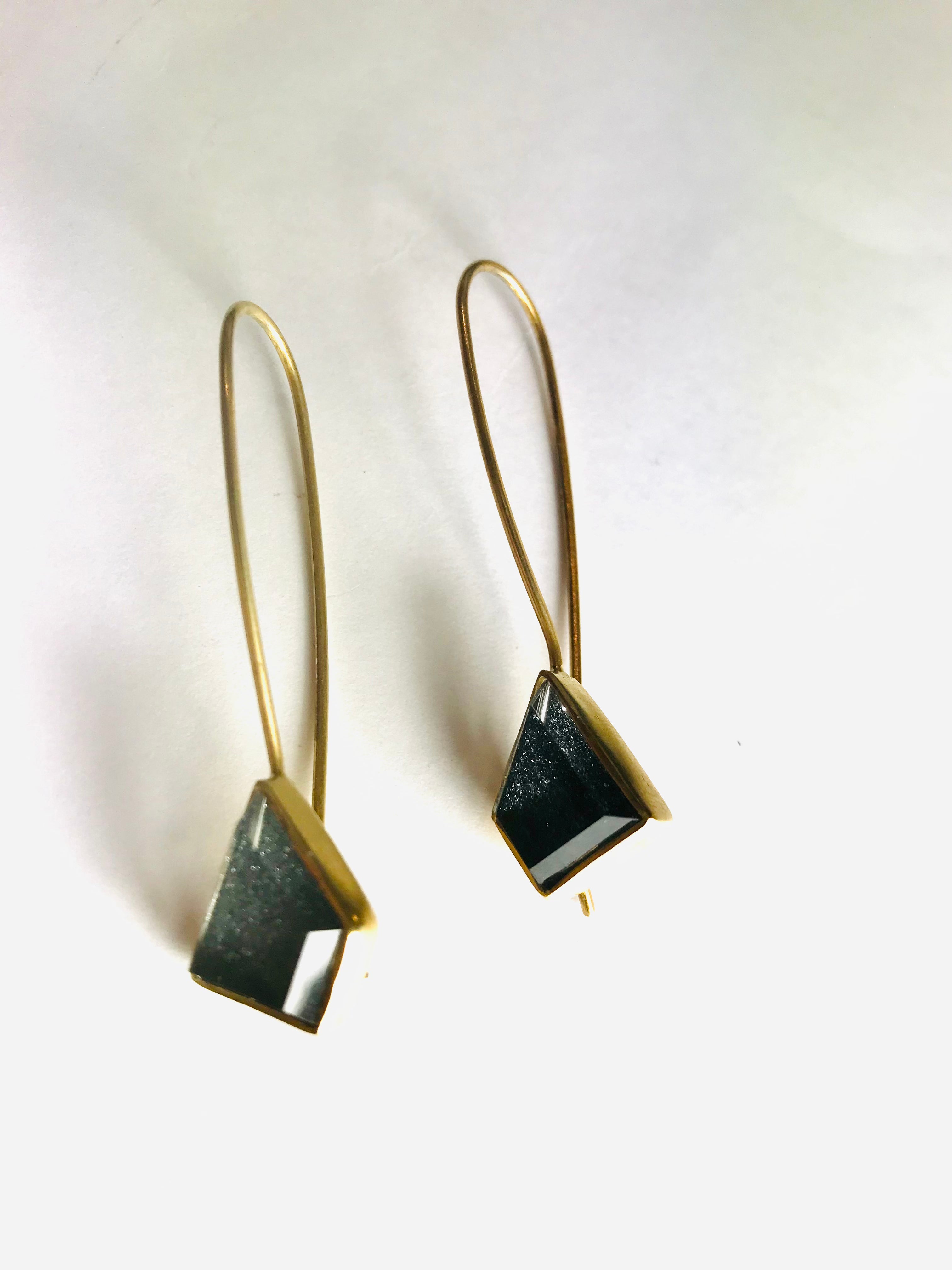 Long Gold Hematite Drop Earrings - The Nancy Smillie Shop - Art, Jewellery & Designer Gifts Glasgow