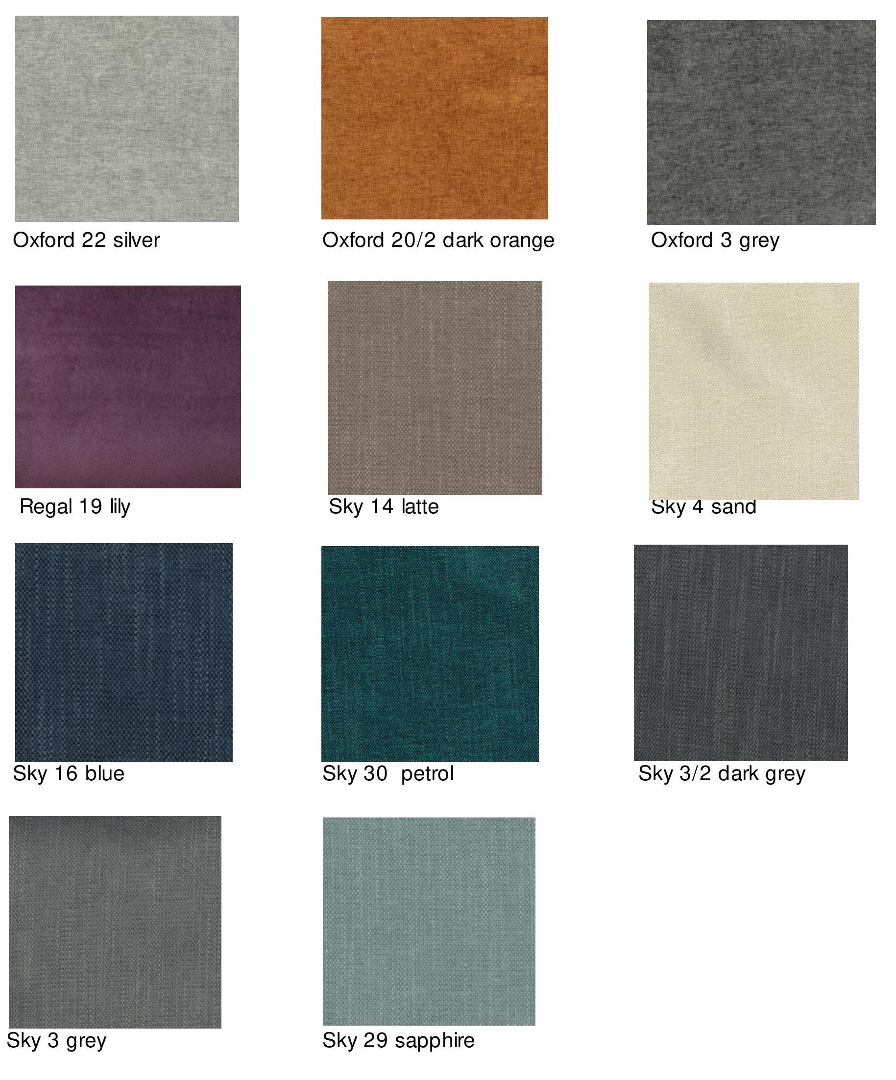 Lydia Sofa 2 Seater in grey with colorful fabric swatches