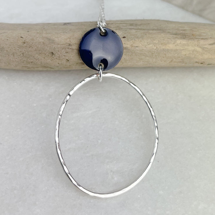 Mediterranean Blue Beaten Oval Hoop Necklace - The Nancy Smillie Shop - Art, Jewellery & Designer Gifts Glasgow