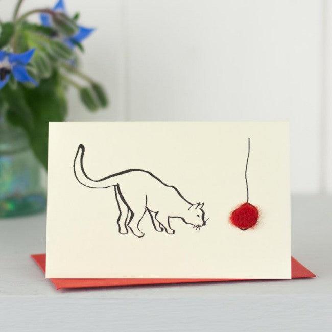 Mini Cat With Red Ball Card - The Nancy Smillie Shop - Art, Jewellery & Designer Gifts Glasgow