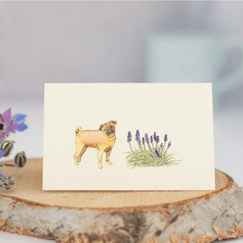 Mini Pug & Flowers Card - The Nancy Smillie Shop - Art, Jewellery & Designer Gifts Glasgow