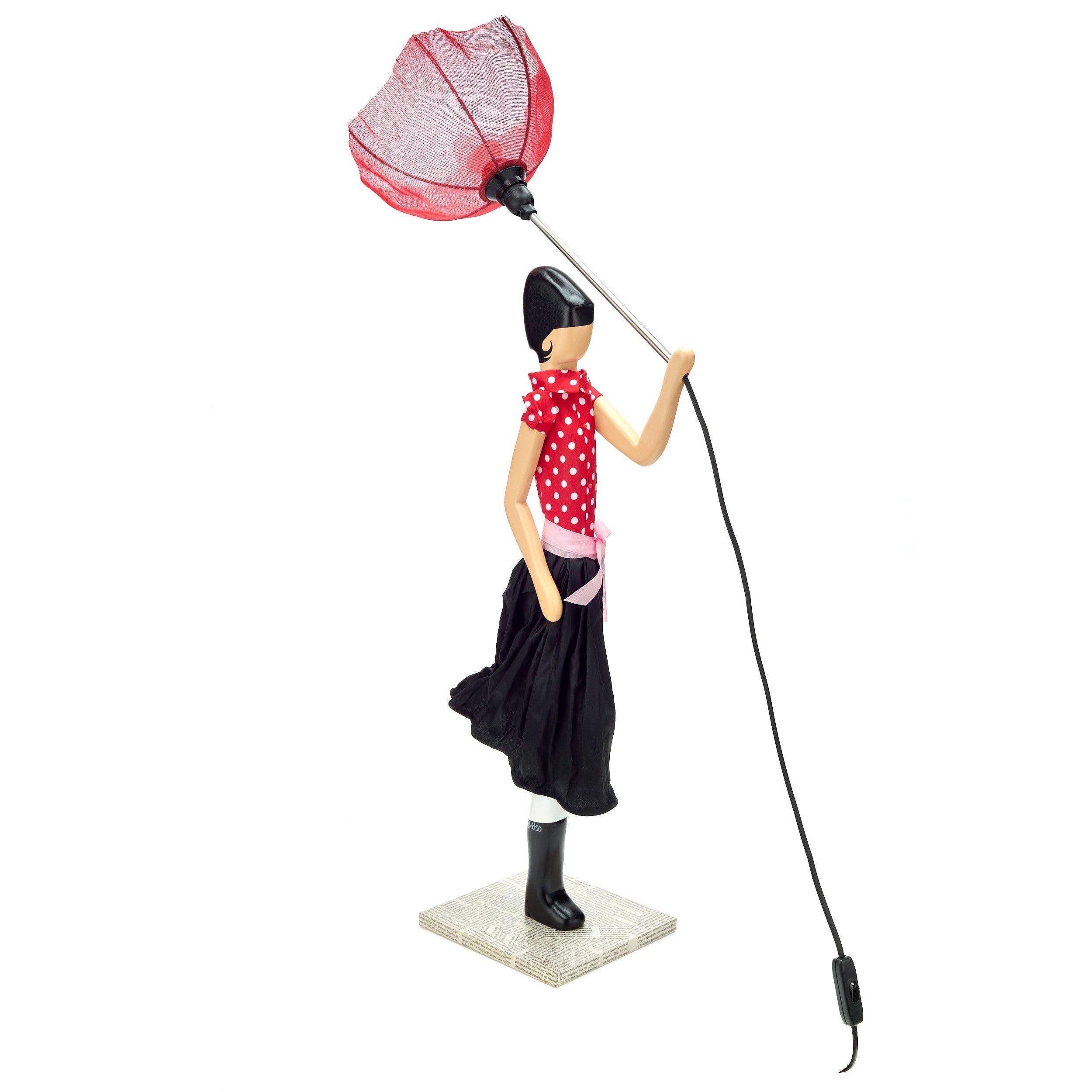 Minnie Lady Lamp: whimsical figurine with woman in red polka-dot top